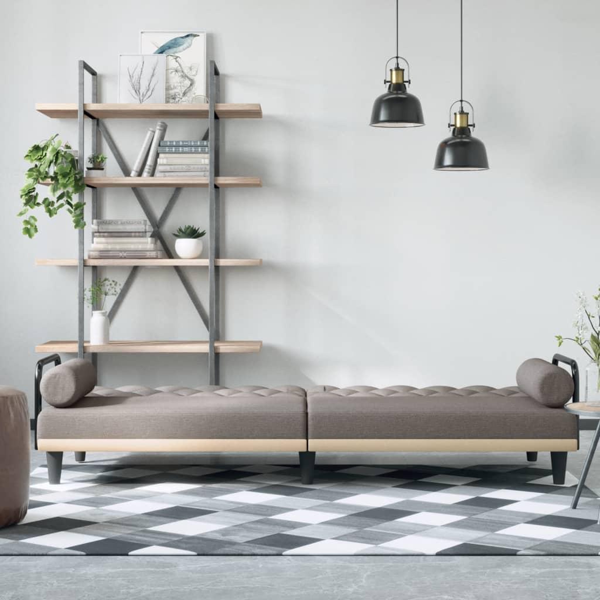 Voir la diapositive 3 : VIDAXL Canape-lit avec accoudoirs taupe tissu