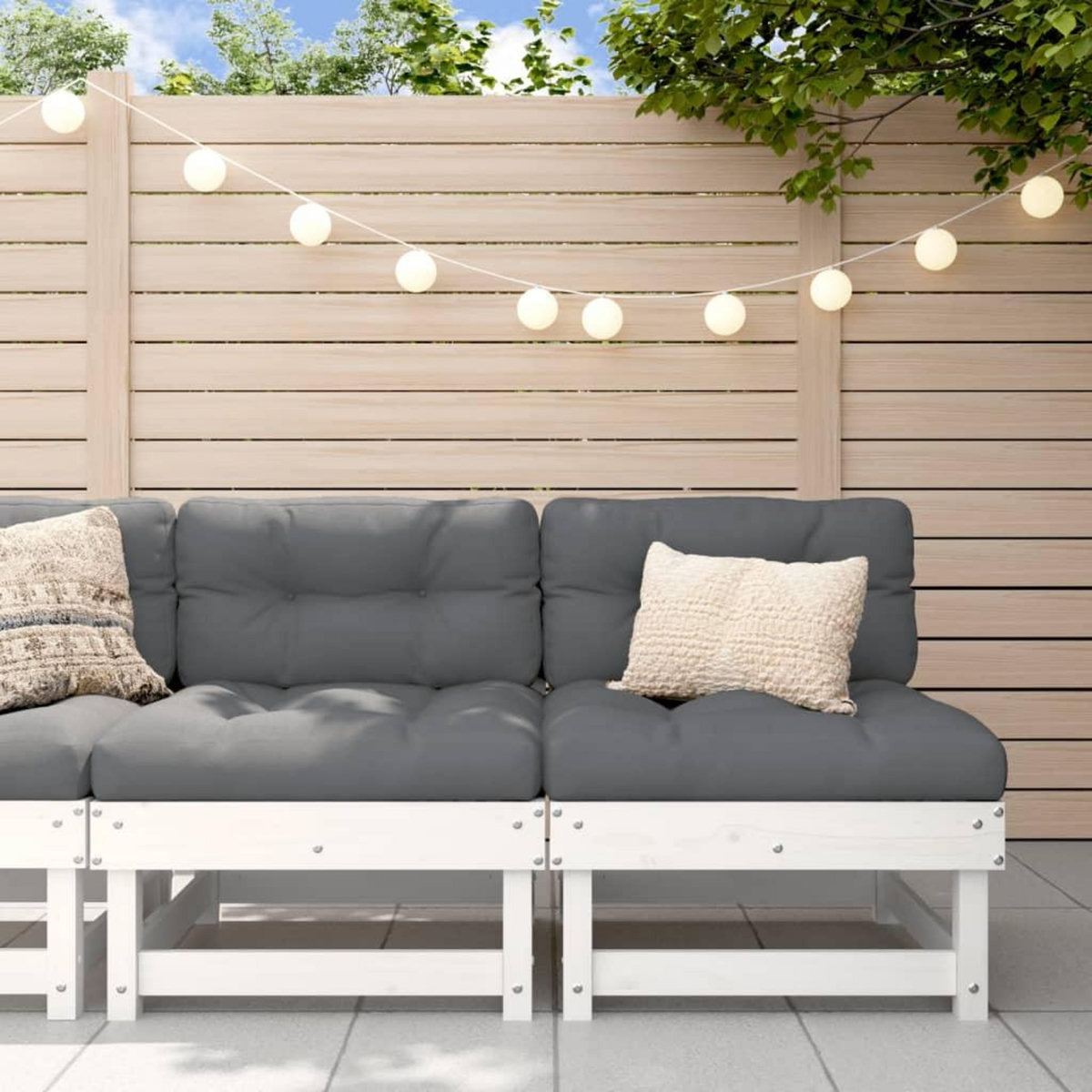 VIDAXL Canapes centraux avec coussins 2 pcs blanc bois de pin massif