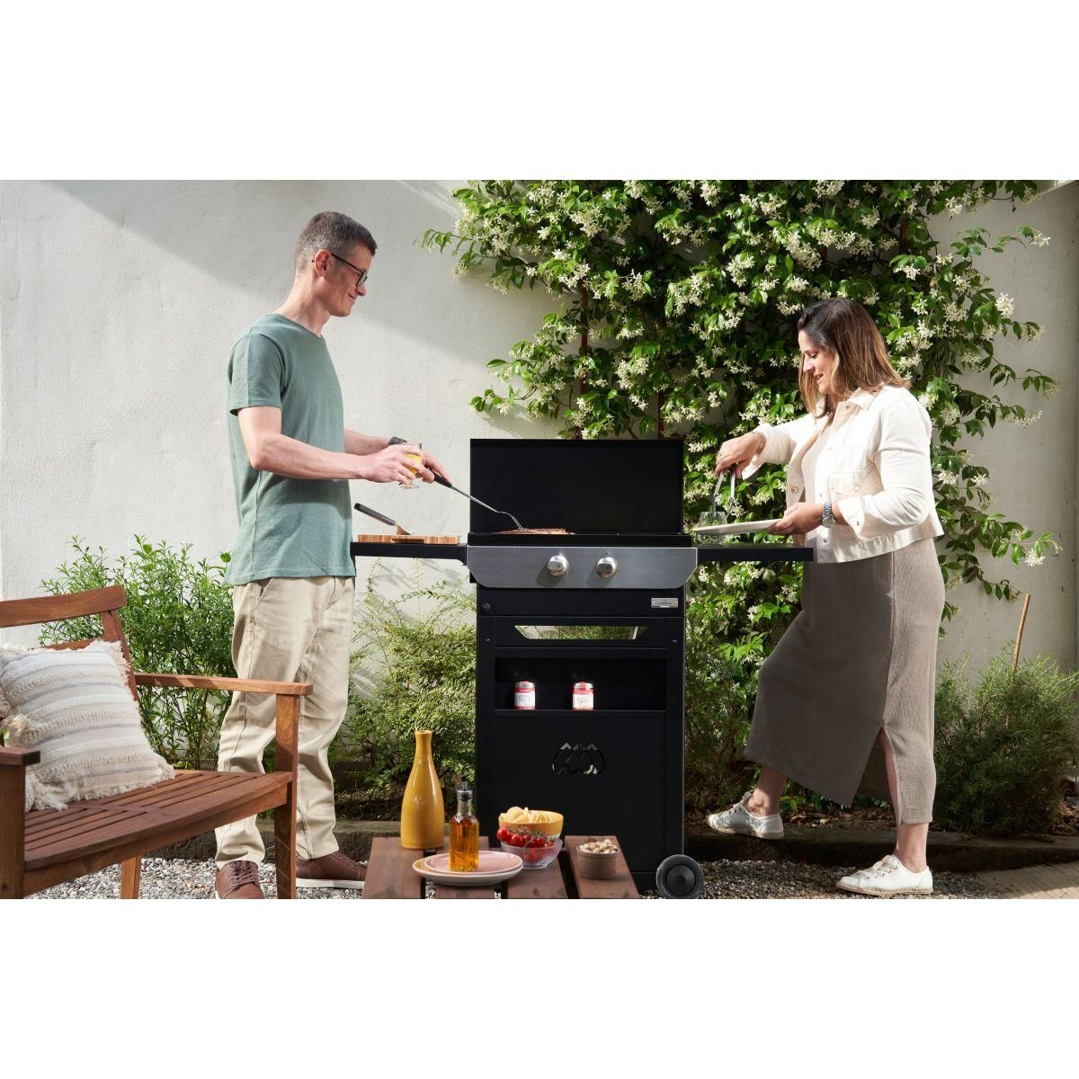 Le marquier Plancha gaz Original 260 duo Edition noir 2 brûleurs sur chariot, 60x40 cm