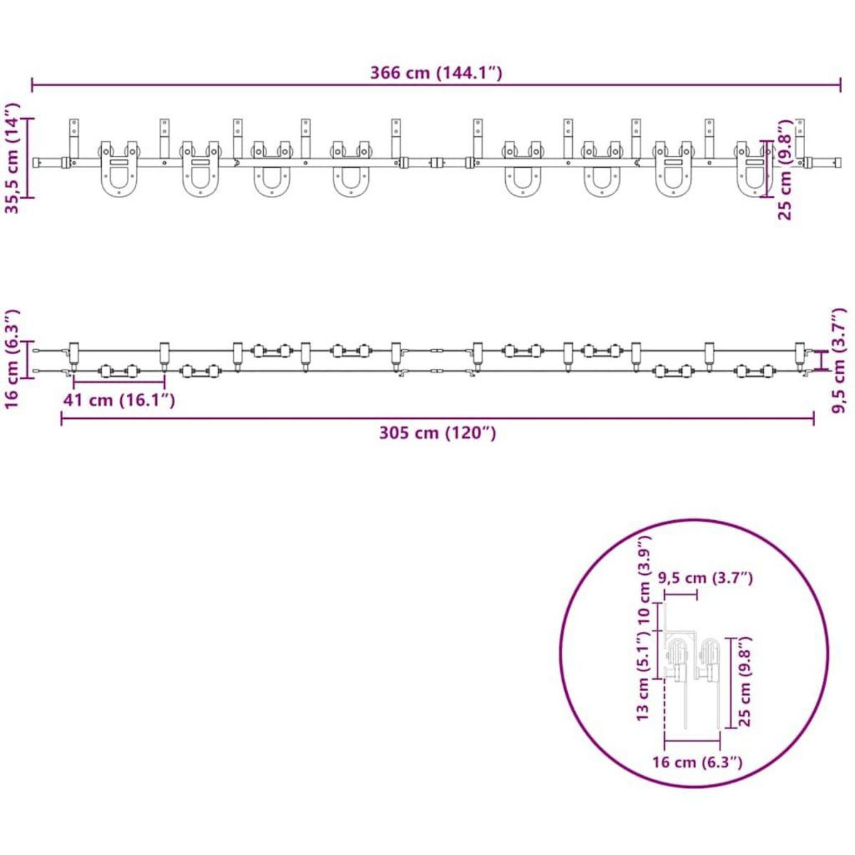 VIDAXL Kit de quincaillerie de porte coulissante 366 cm acier noir