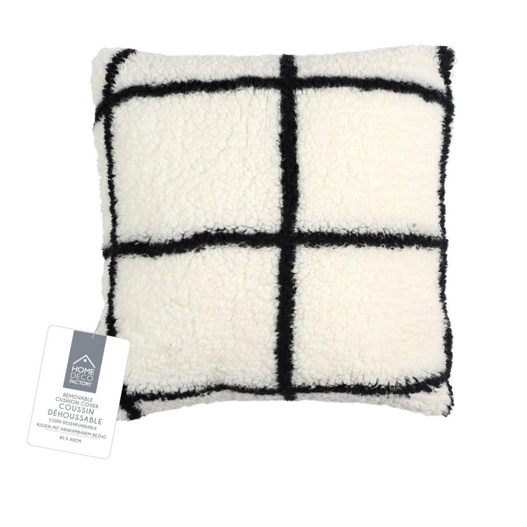 Voir la diapositive 3 : The Home Deco Factory Coussin sherpa à carreaux  crush  40x40cm blanc