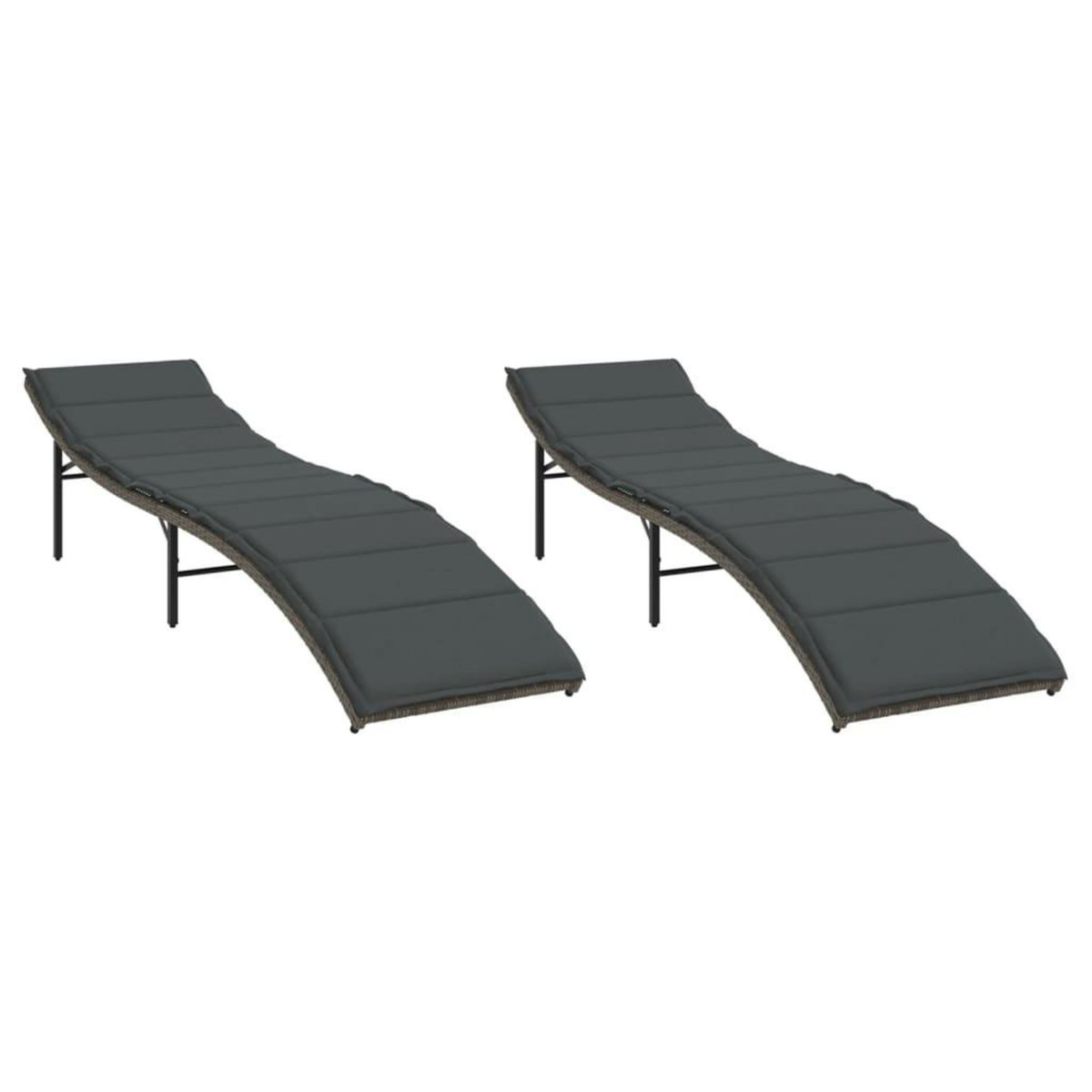 VIDAXL Chaises longues lot de 2 avec coussins gris resine tressee