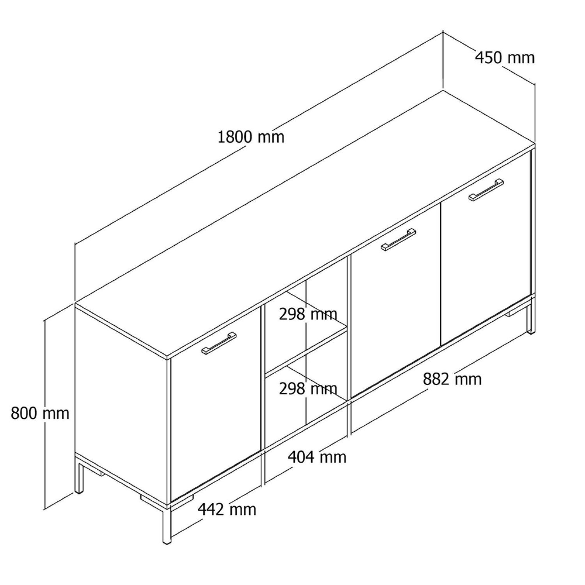 Voir la diapositive 6 : CONCEPT USINE Buffet 3 portes et 2 niches finition bois et métal noir 180x80cm aura