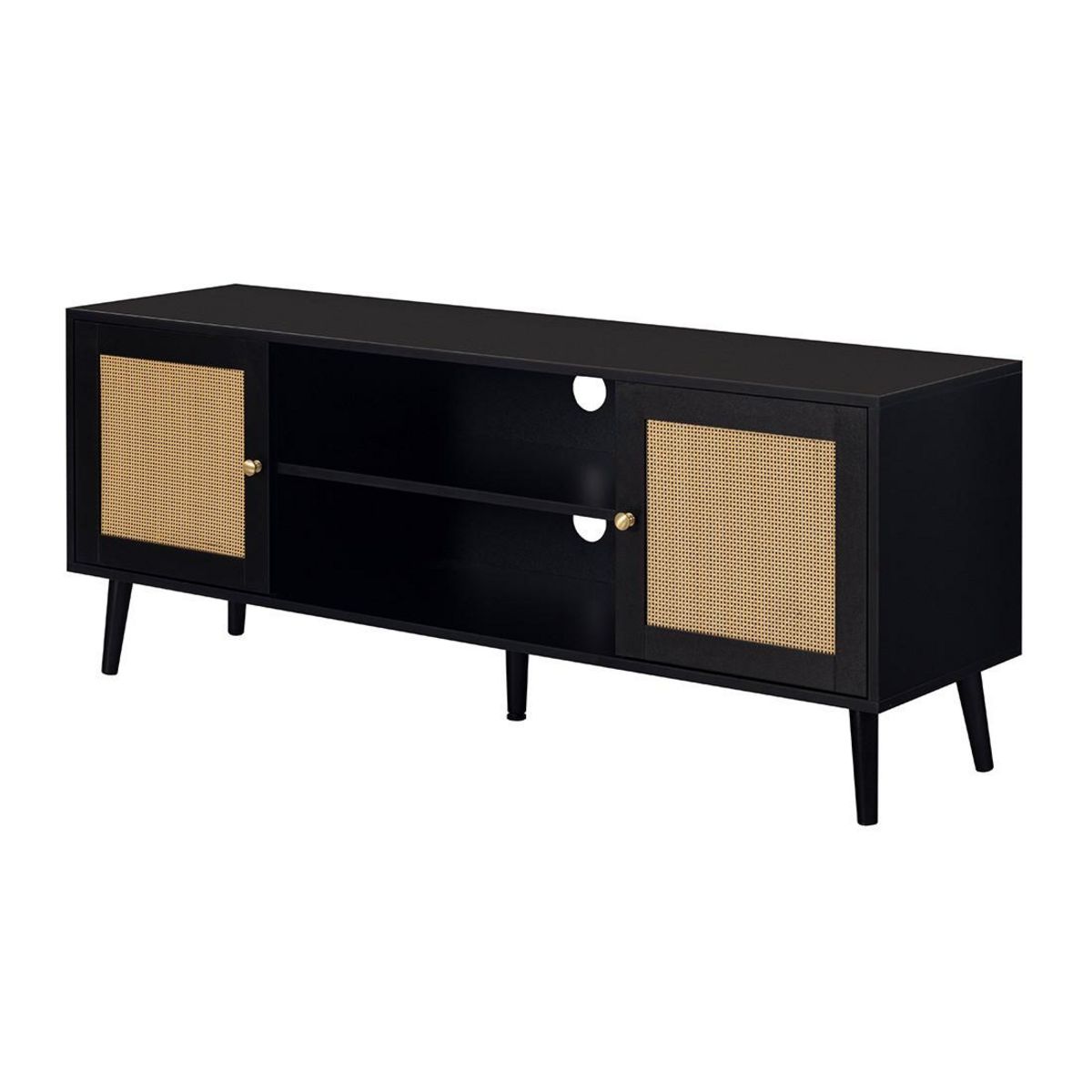 BEST MOBILIER Goto - meuble tv - noir et cannage - 140 cm