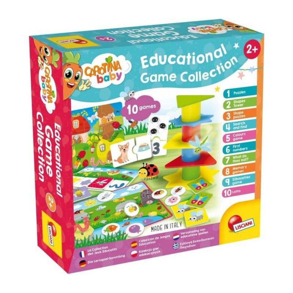 LISCIANI GIOCHI Collection de 10 jeux éducatifs - CAROTINA BABY - Tour d'équilibre, Puzzle évolutif