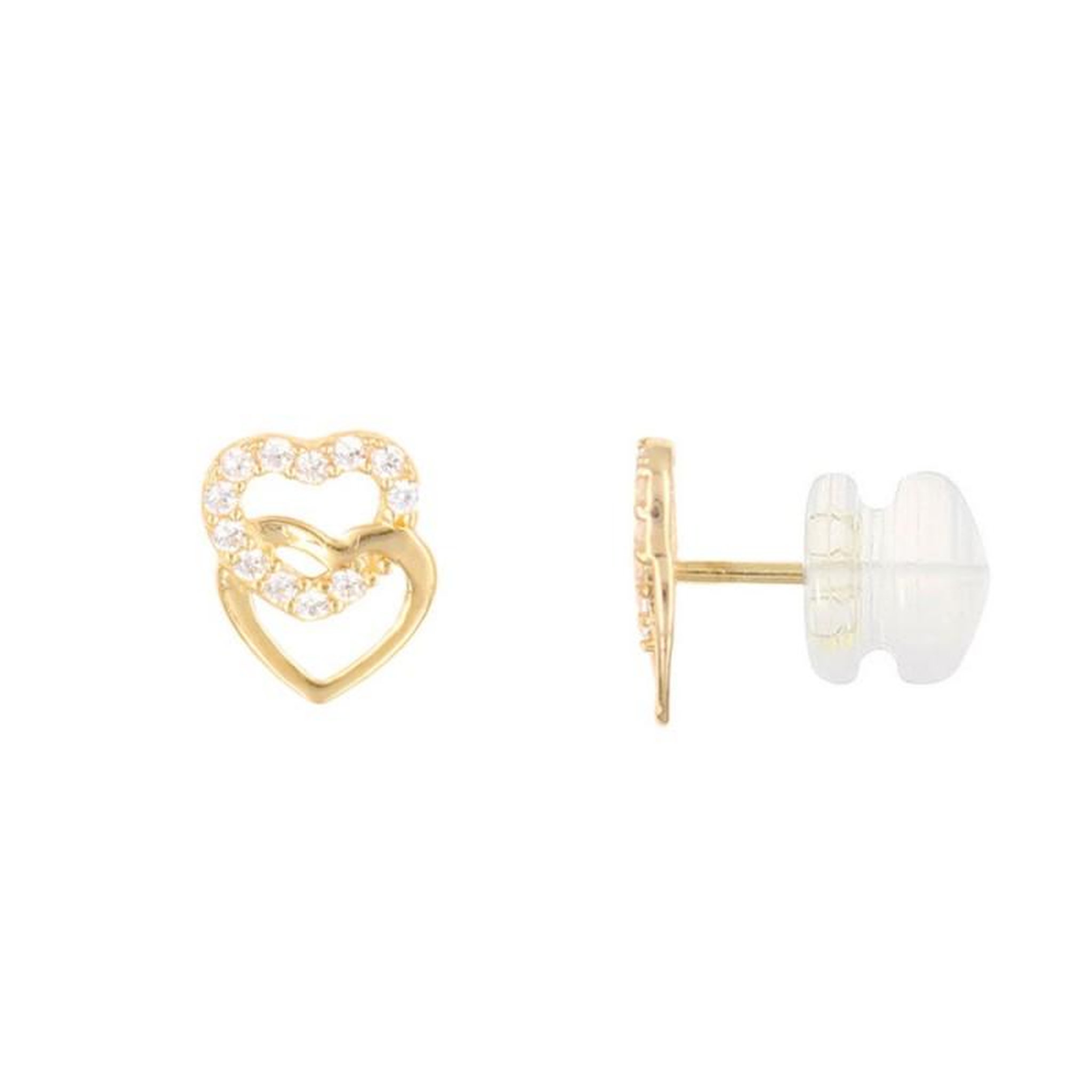 Voir la diapositive 1 : L'ATELIER D'AZUR Boucles d'Oreilles Or Jaune - Coeurs Enlacés Pavés de Zirconiums - Femme ou Enfant
