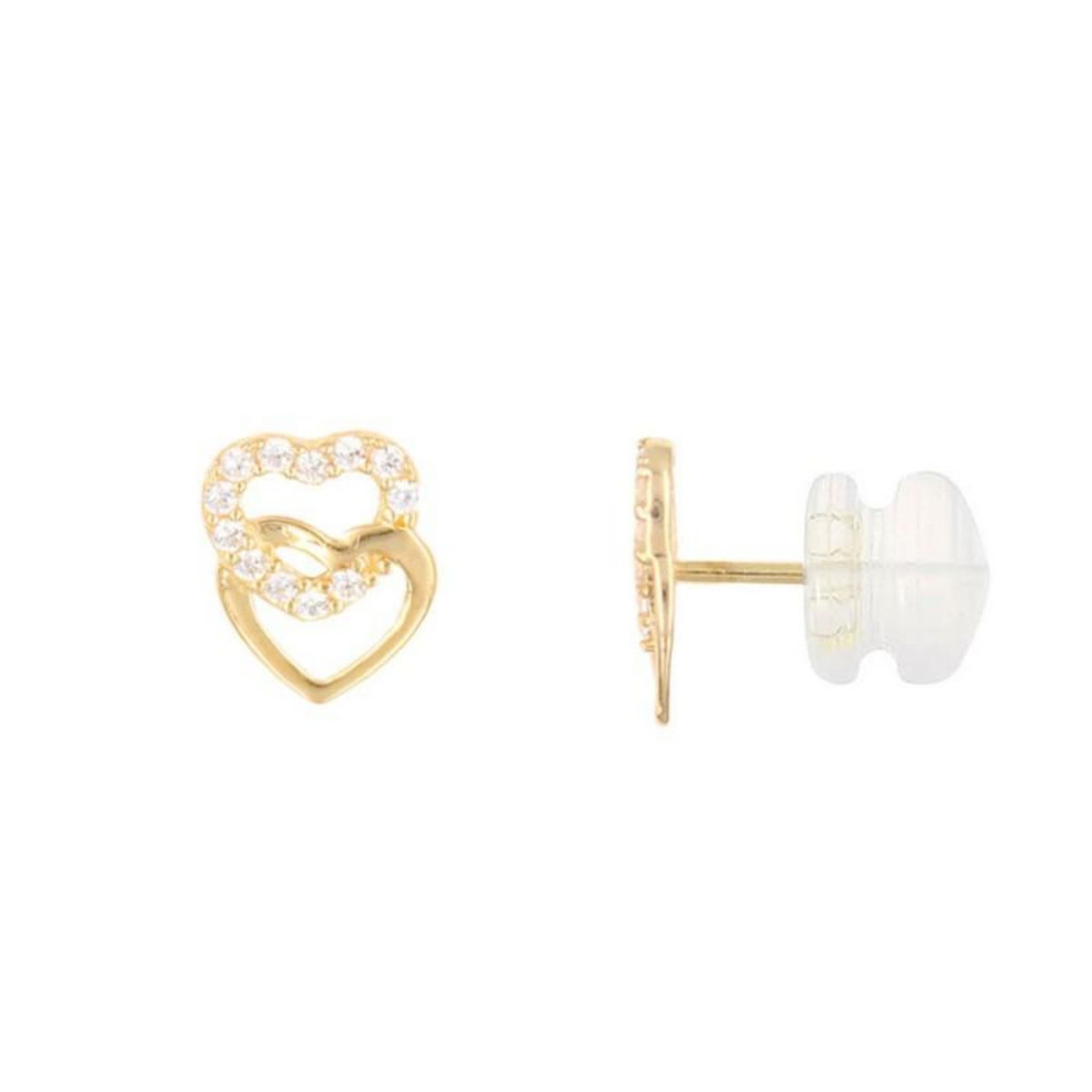 L'ATELIER D'AZUR Boucles d'Oreilles Or Jaune - Coeurs Enlacés Pavés de Zirconiums - Femme ou Enfant