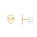 L'ATELIER D'AZUR Boucles d'Oreilles Or Jaune - Coeurs Enlacés Pavés de Zirconiums - Femme ou Enfant