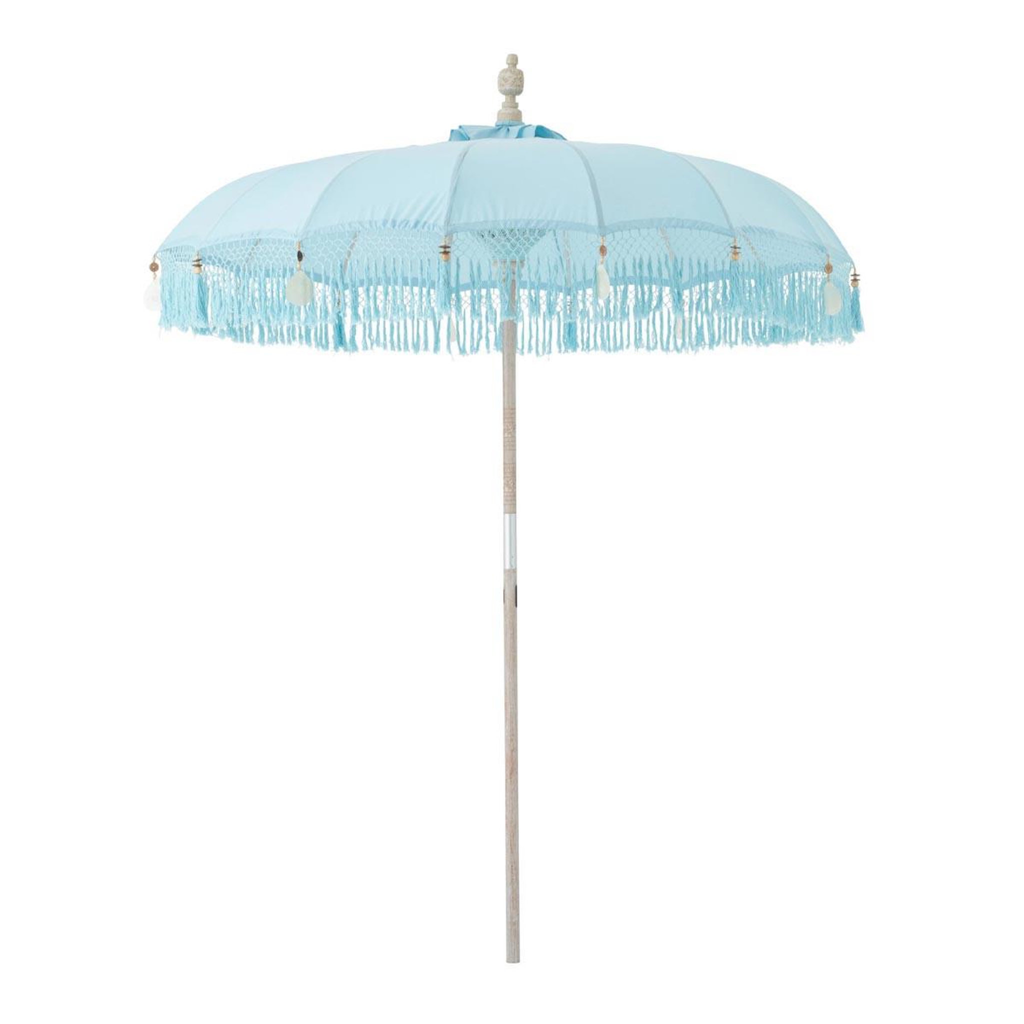 J-LINE Parasol rond à franges  bobbi  200cm bleu