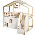 MERAX Lit combiné enfant 90x200 cm coloris blanc+natutel pin