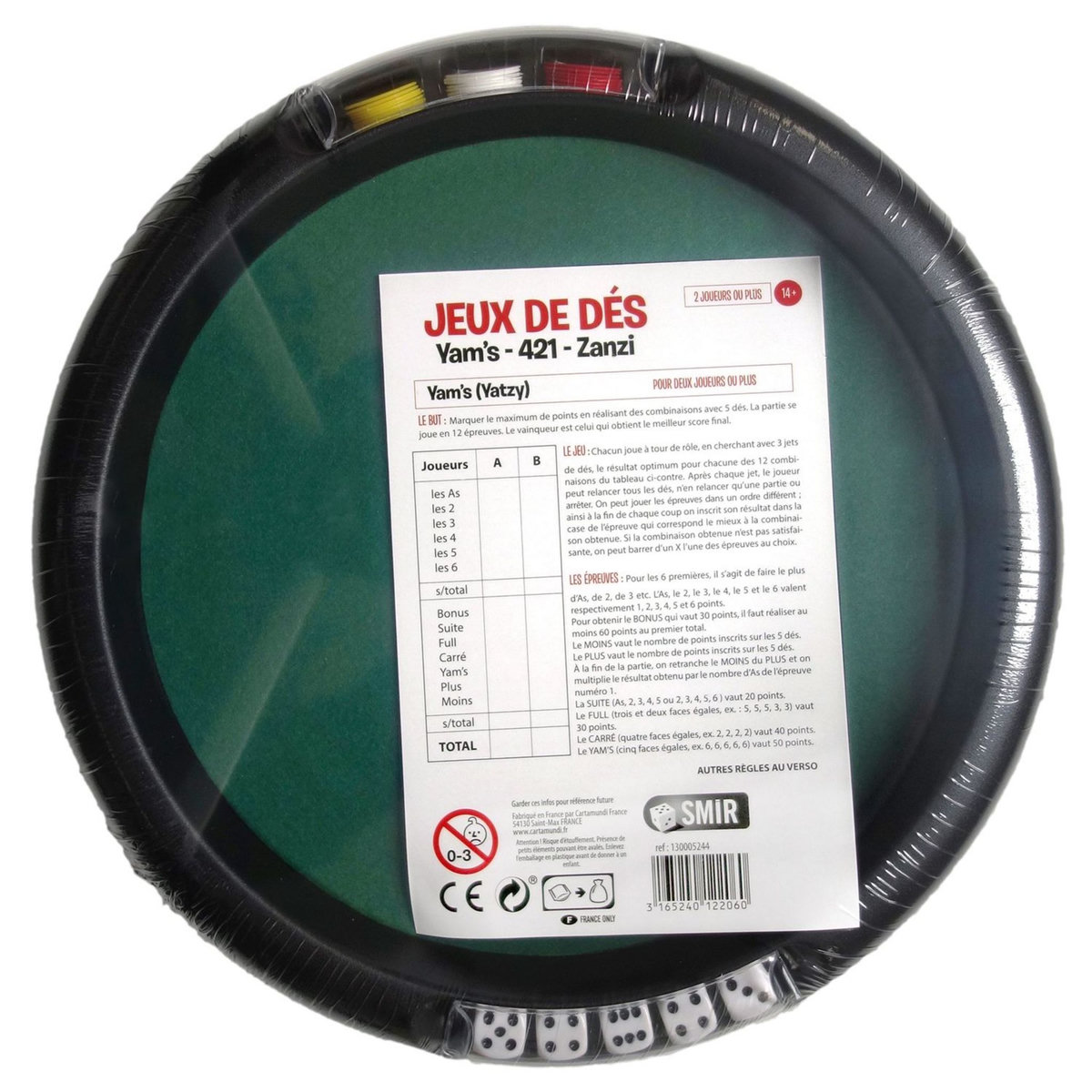 CARTAMUNDI Piste 46cm DUCALE 5 dés de Yam's, 1 jeton - Sous film 