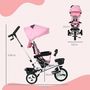 Voir la diapositive 3 : HOMCOM Tricycle enfant évolutif pliable pare-soleil canne télescopique amovible siège réversible rose