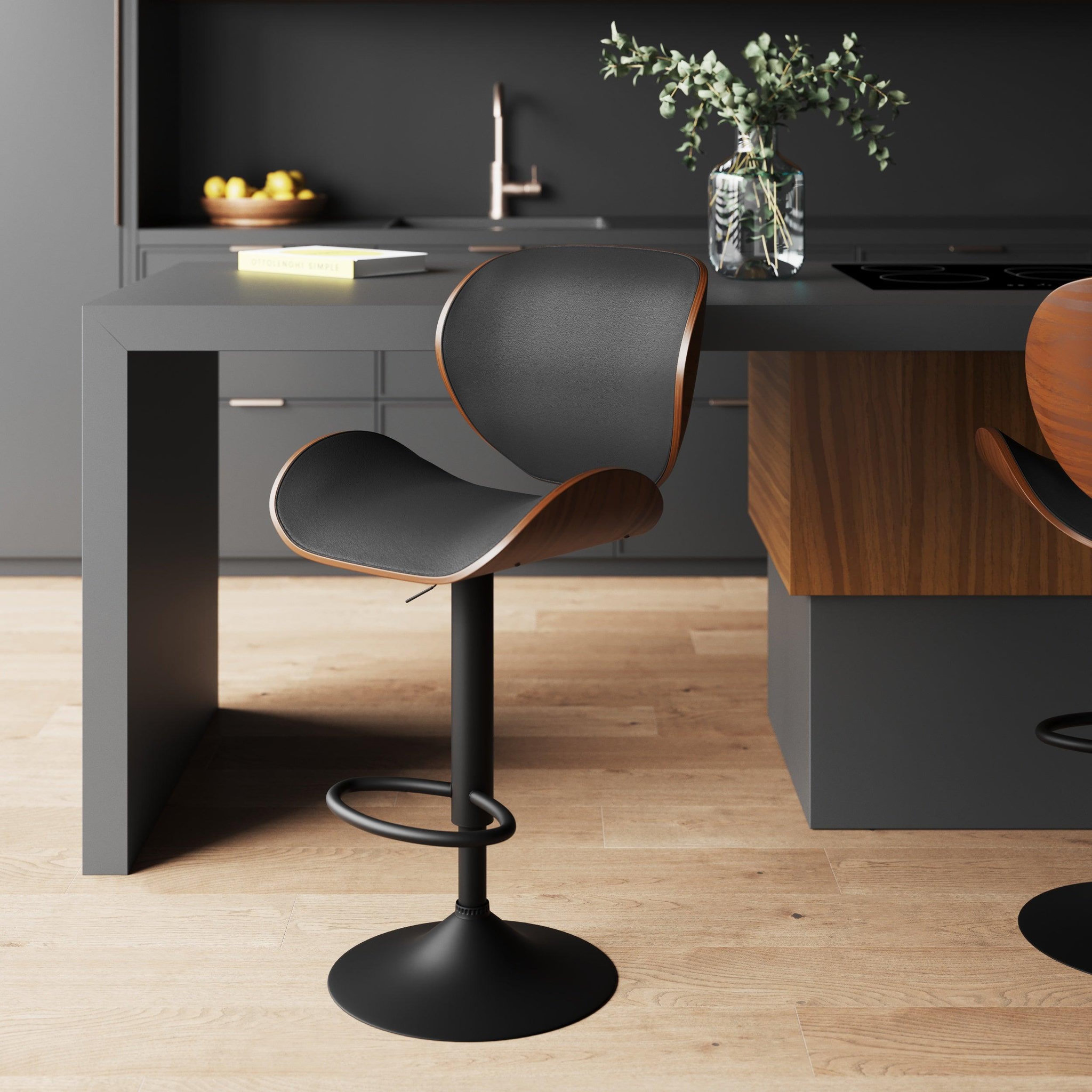 Voir la diapositive 2 : MAISON PAVANE Chaise de bar réglable 63/84 cm en cuir synthétique noir-baudoin