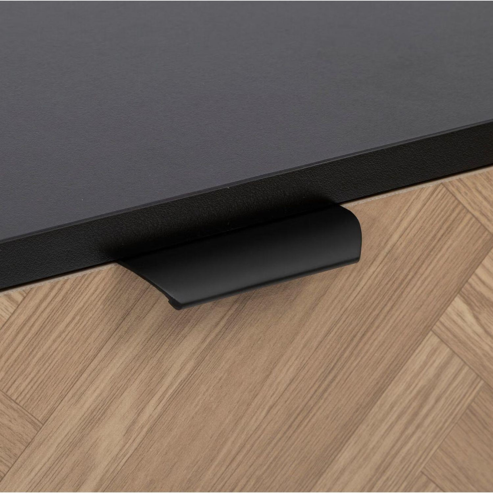 Voir la diapositive 5 : FIVE Buffet 2 portes et 3 tiroirs en bois et métal chevrons - beige et noir