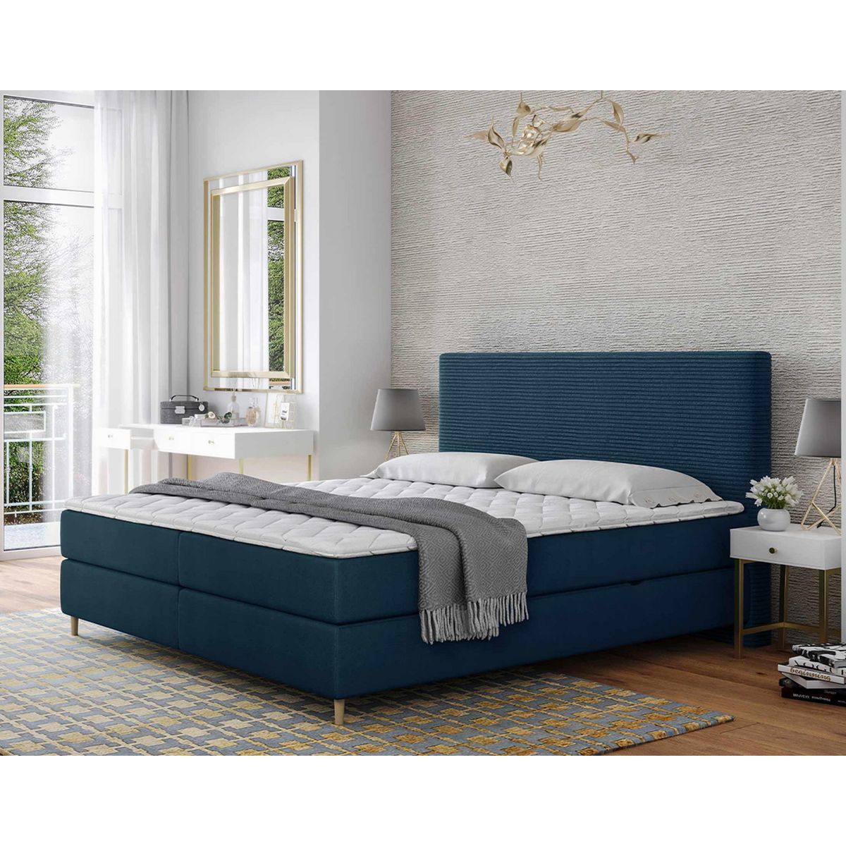BEST MOBILIER Rafaela - lit boxspring - 160x200 - coffres et surmatelas inclus - en velours