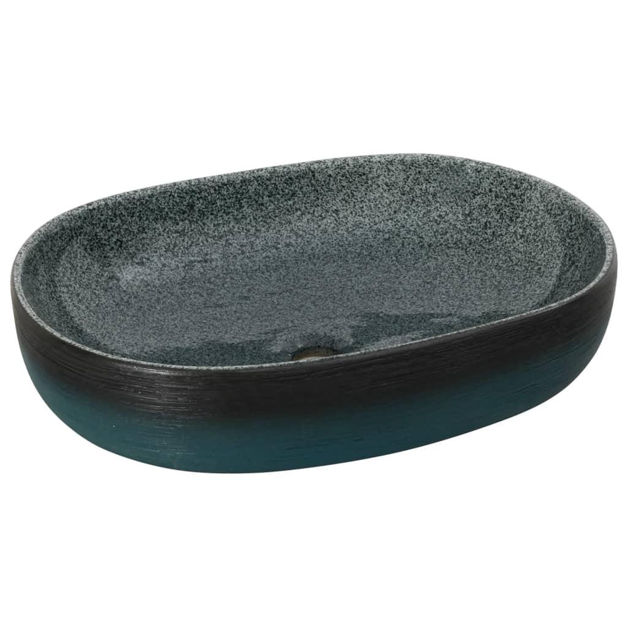 Voir la diapositive 2 : VIDAXL Vasque a poser turquoise ovale 59x40x14 cm ceramique