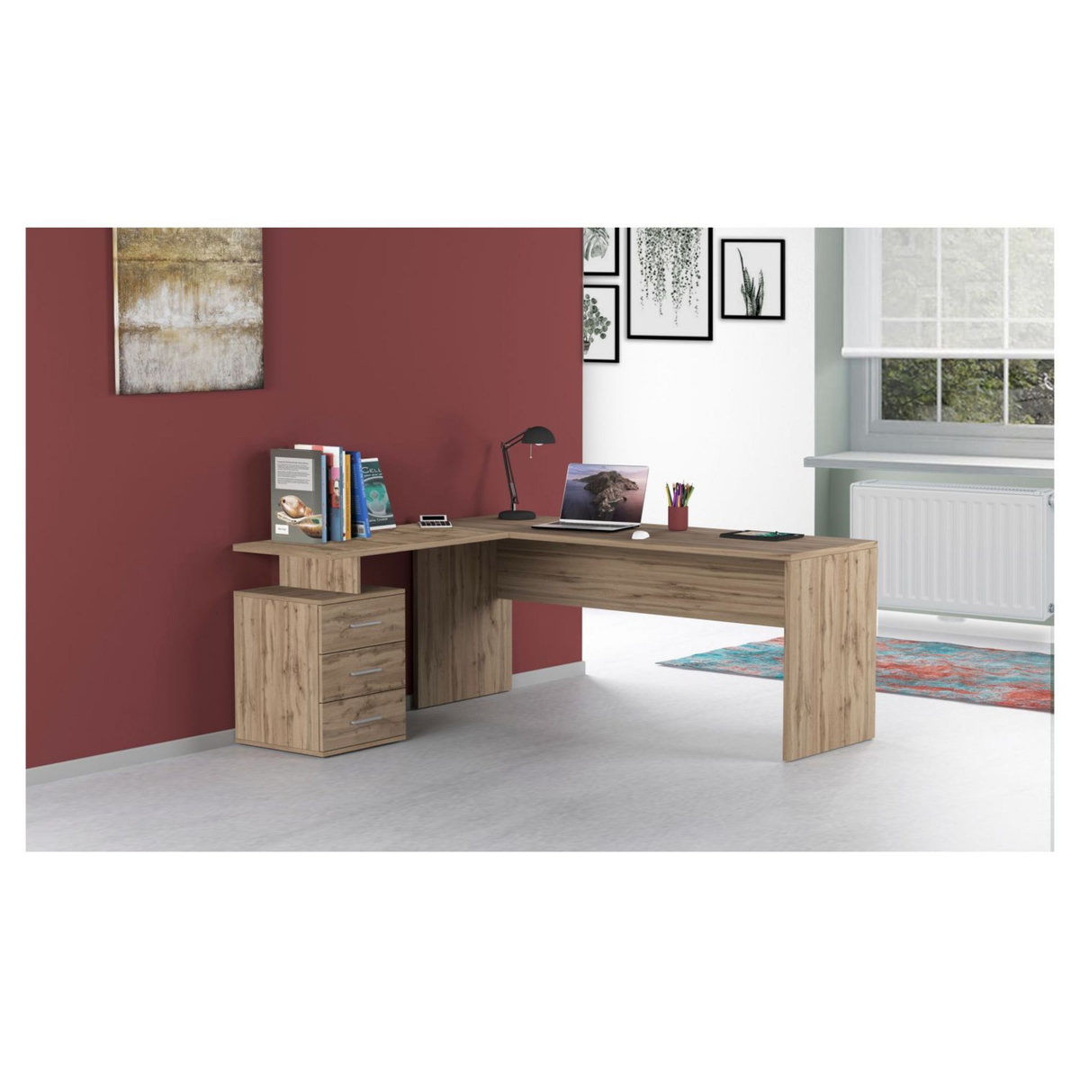 Bureau d'angle droit 3 tiroirs 180 cm VASTO