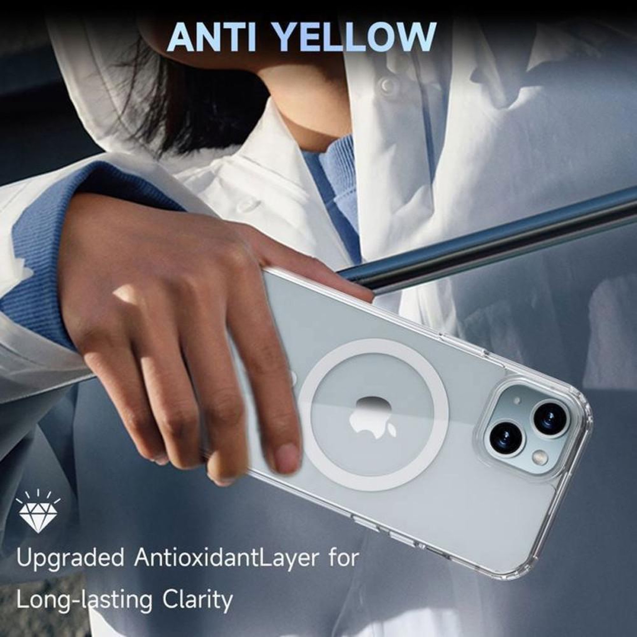 Voir la diapositive 6 : Boîtier iPhone 15 en TPU transparent 5-en-1 avec protections d'écran en verre trempé et protections caméra, compatible MagSafe