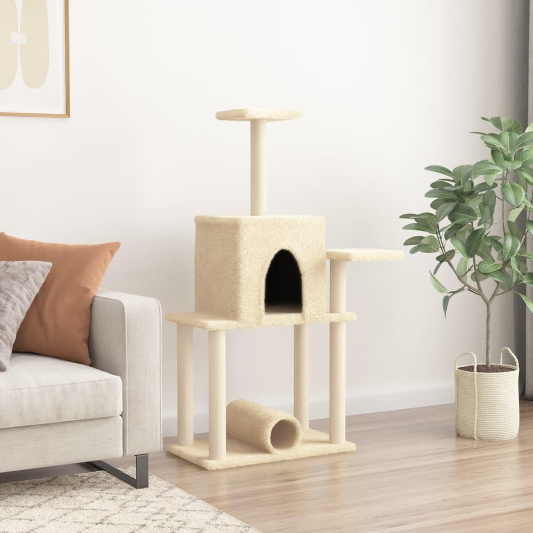 Voir la diapositive 3 : VIDAXL Arbre a chat avec griffoirs en sisal creme 122 cm