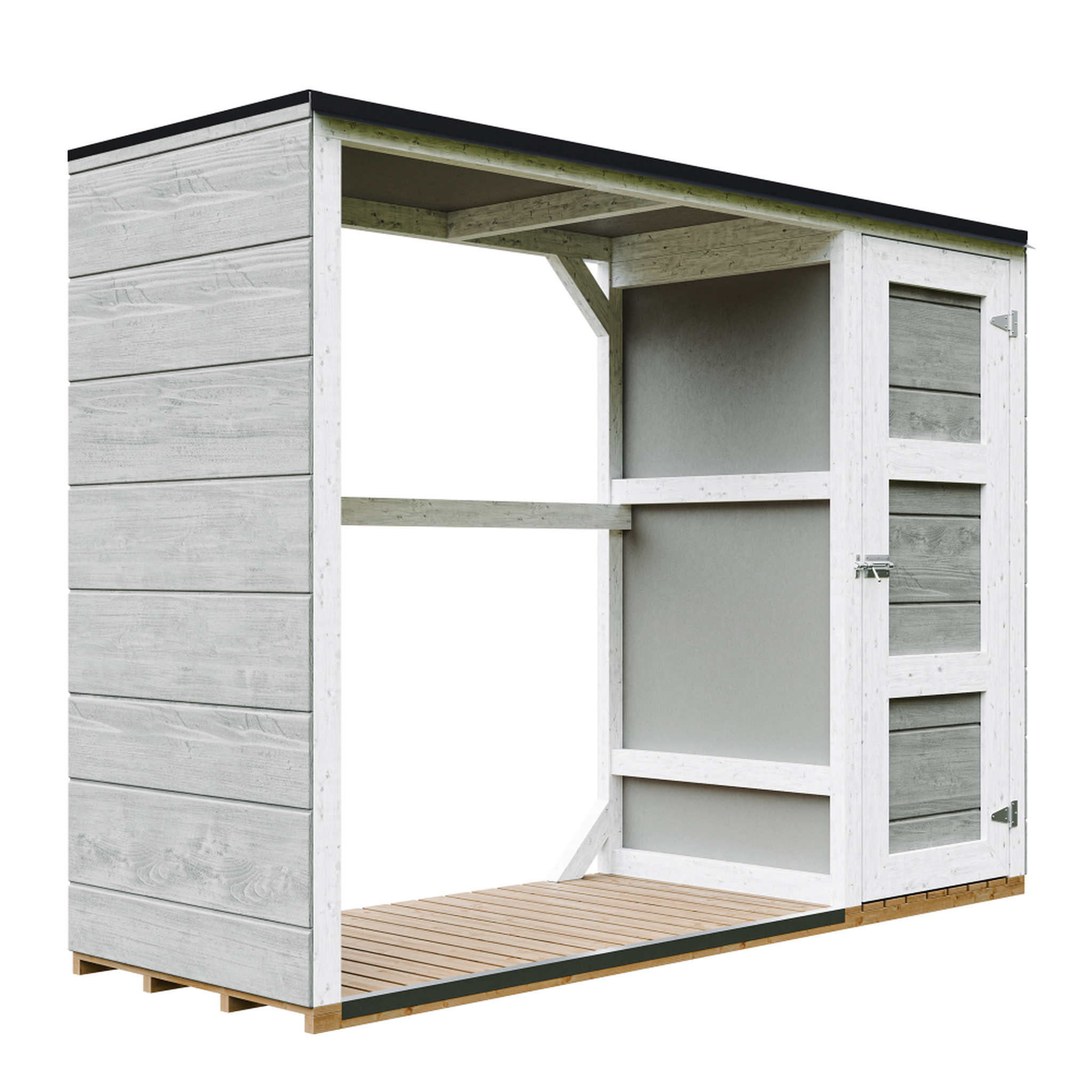 Voir la diapositive 1 : TIMBELA Abri à bûches extérieur avec rangement latéral pour les outils - 1,09 m² + 0.53 m² M981