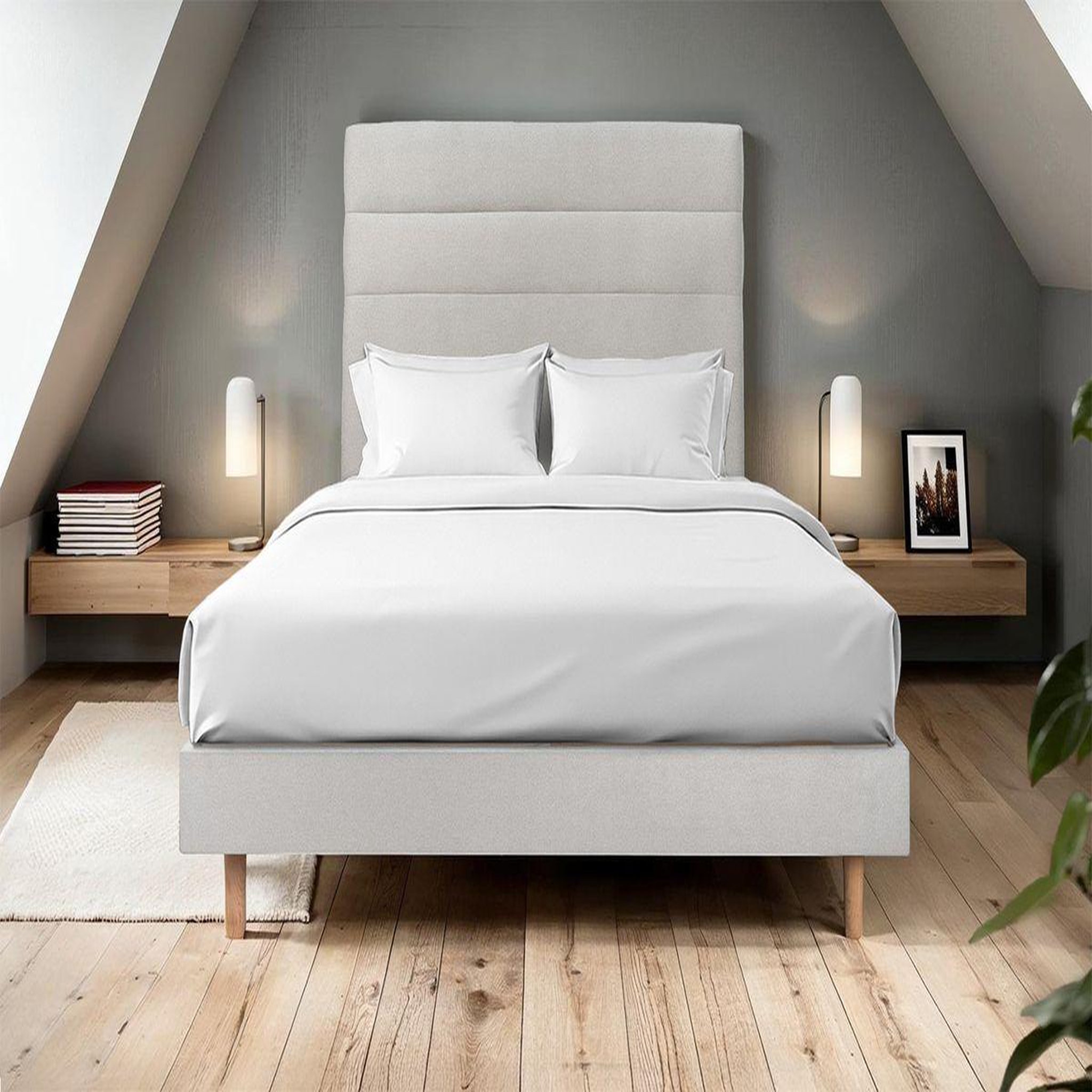 Voir la diapositive 2 : Sommeil de Plomb Lit avec tête de lit lignes velours et sommier kit - Hauteur totale : 29cm