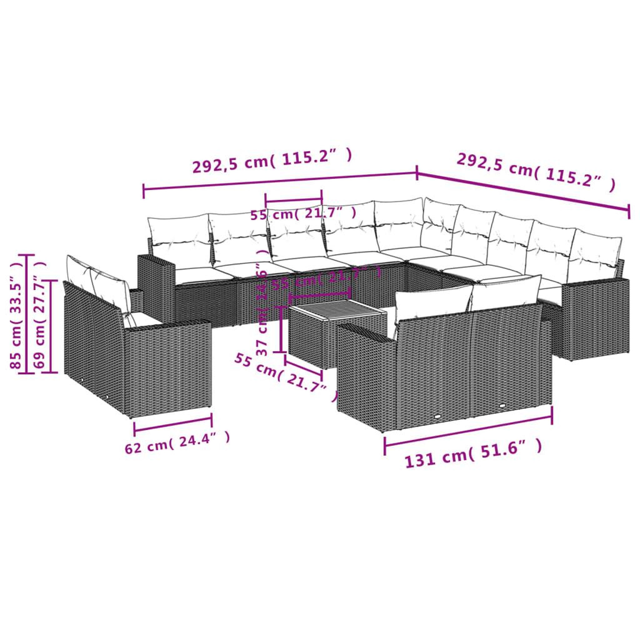 Voir la diapositive 3 : VIDAXL Salon de jardin avec coussins 14 pcs noir resine tressee