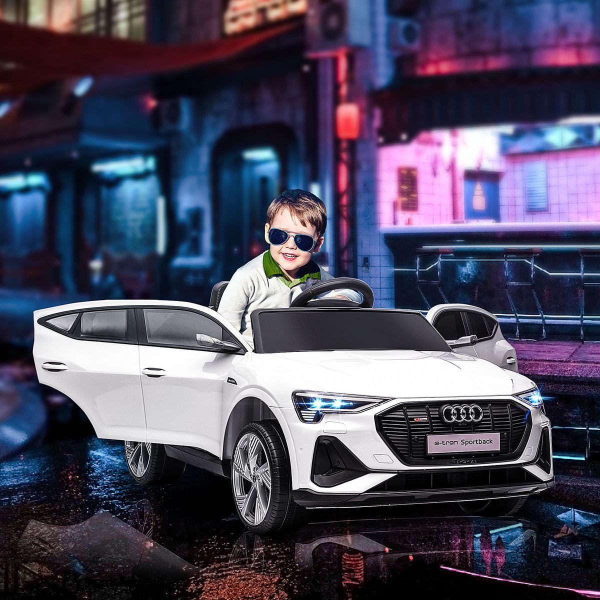 HOMCOM Voiture véhicule électrique enfant e-tron Sportback S line 12 V - V. max. 8 Km/h - effets sonores, lumineux - télécommande, port USB, MP3 - blanc