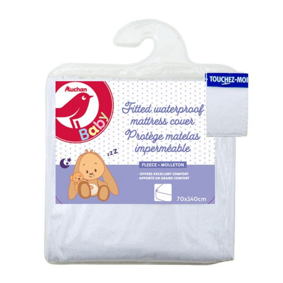 AUCHAN BABY Protège matelas bébé 70 x 140 cm antibactériens, antiacariens et antimoisissures