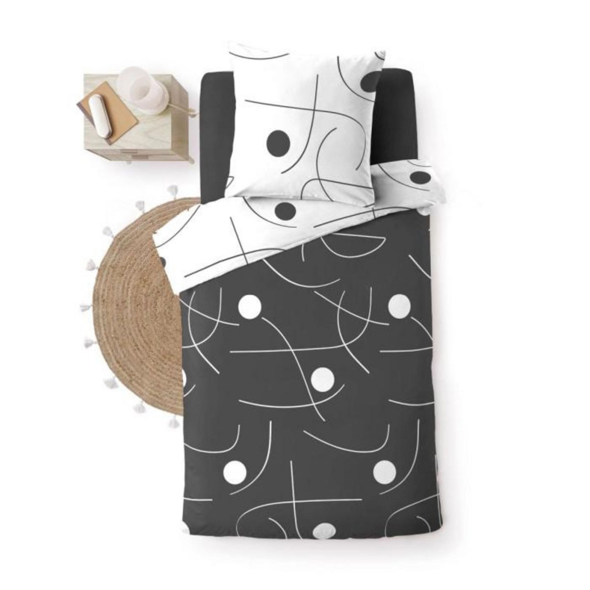 Paris Prix Parure de Lit 2 Pièces Réversible  Sonate  140x200cm Gris