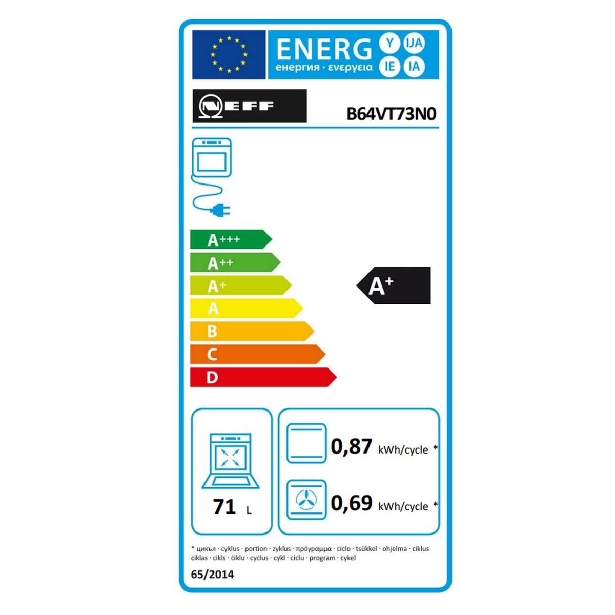 Neff Four intégrable combi vapeur 71l 60cm a+ pyrolyse noir - B64VT73N0
