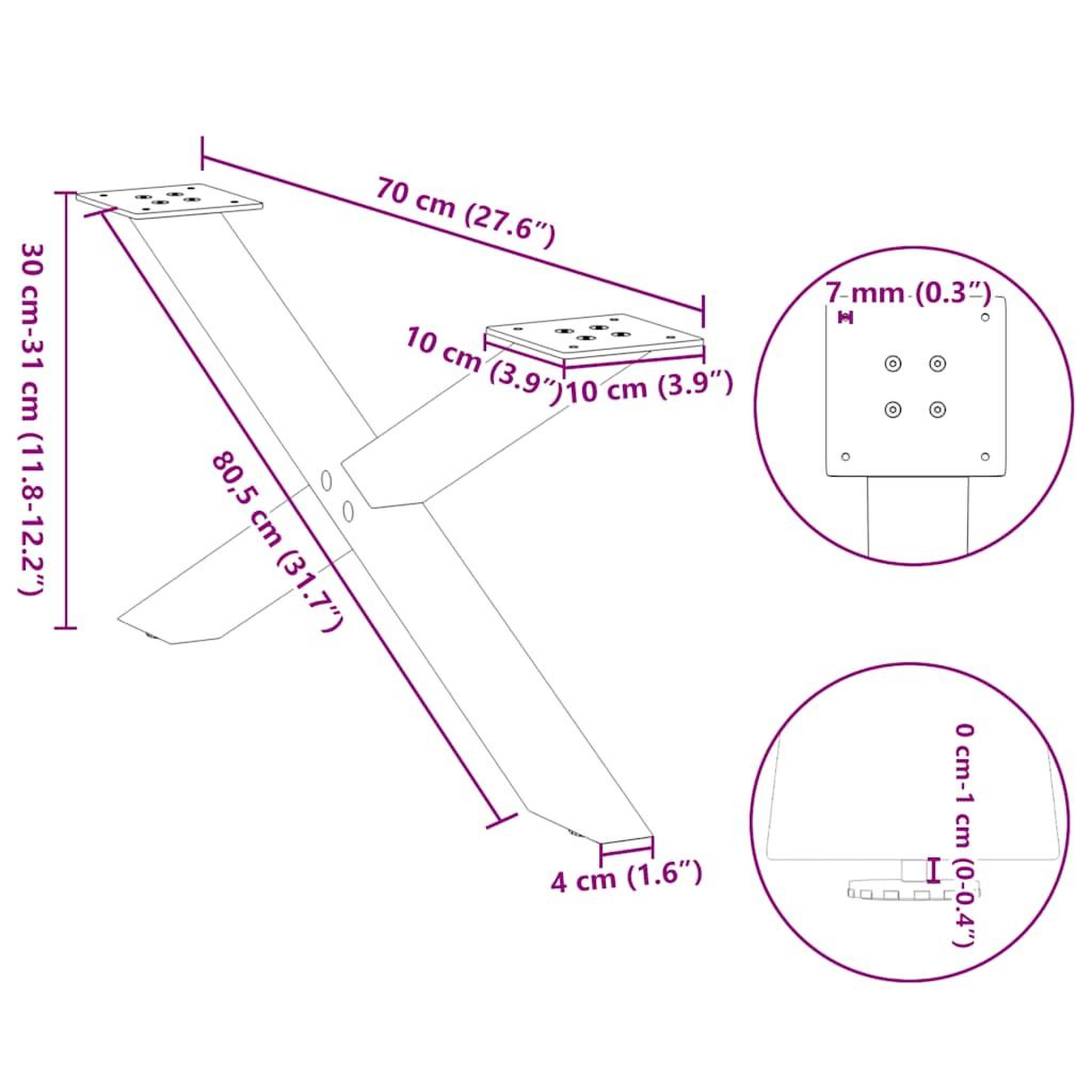 Voir la diapositive 6 : VIDAXL Pieds de table basse forme de X 2 pcs blanc 70x(30-31) cm acier
