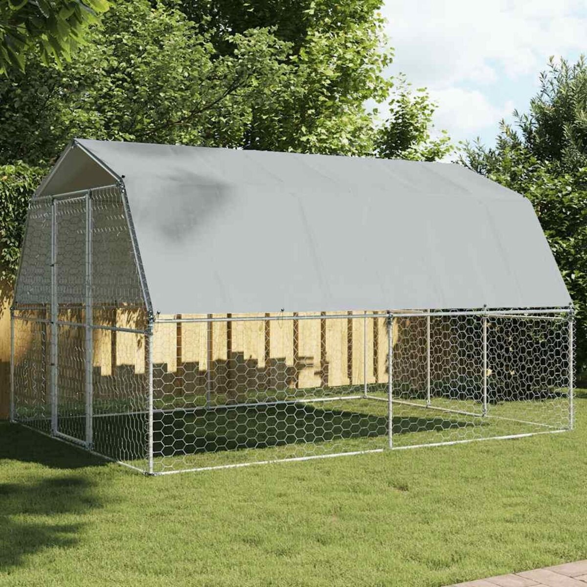 VIDAXL Cage pour chiens avec toit et porte argente acier galvanise
