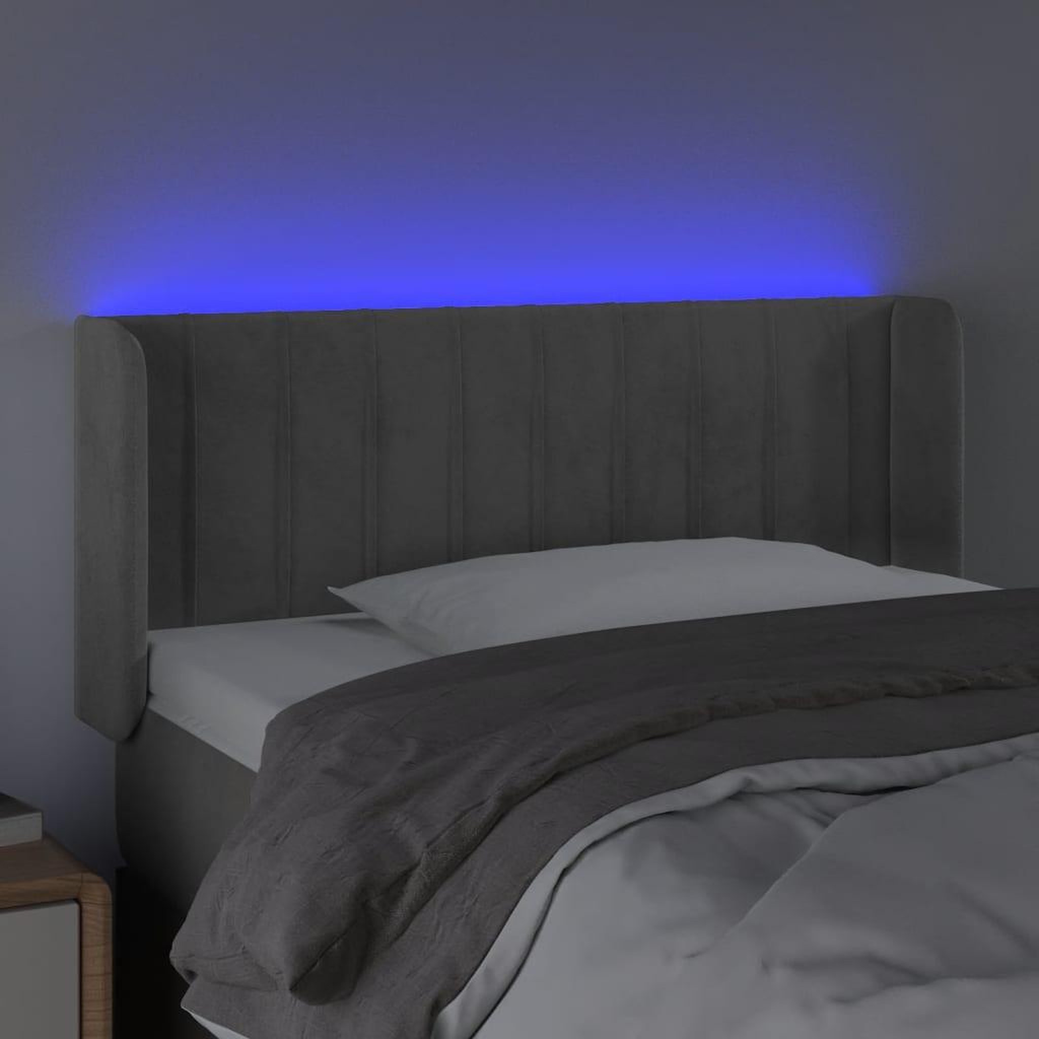 Voir la diapositive 4 : VIDAXL Tete de lit a LED Gris clair 83x16x78/88 cm Velours
