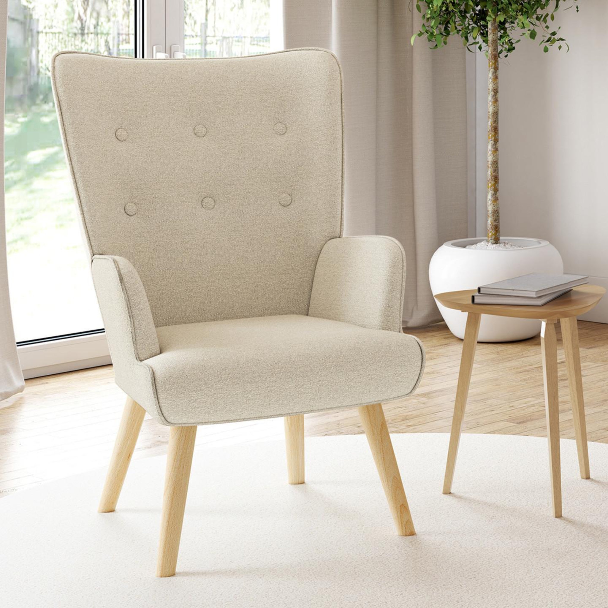 Voir la diapositive 2 : ID MARKET Fauteuil scandinave ivar en tissu beige