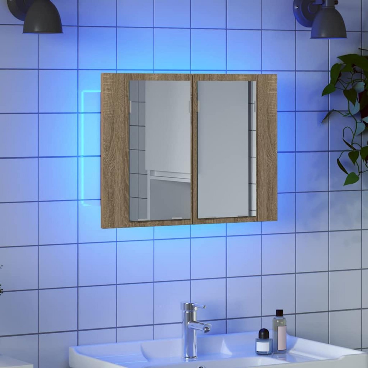 VIDAXL Armoire a miroir a LED de bain Chene sonoma 60x12x45 Acrylique