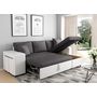 Voir la diapositive 4 : Canapé angle droit convertible + 2 poufs + coffre tissu simili ANETTA
