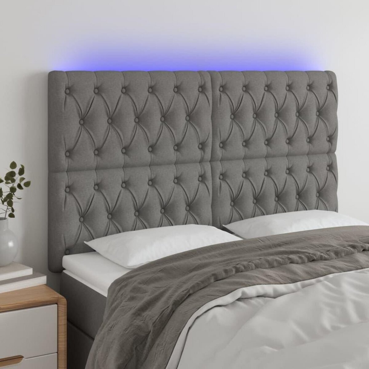 VIDAXL Tete de lit a LED Gris fonce 160x7x118/128 cm Tissu