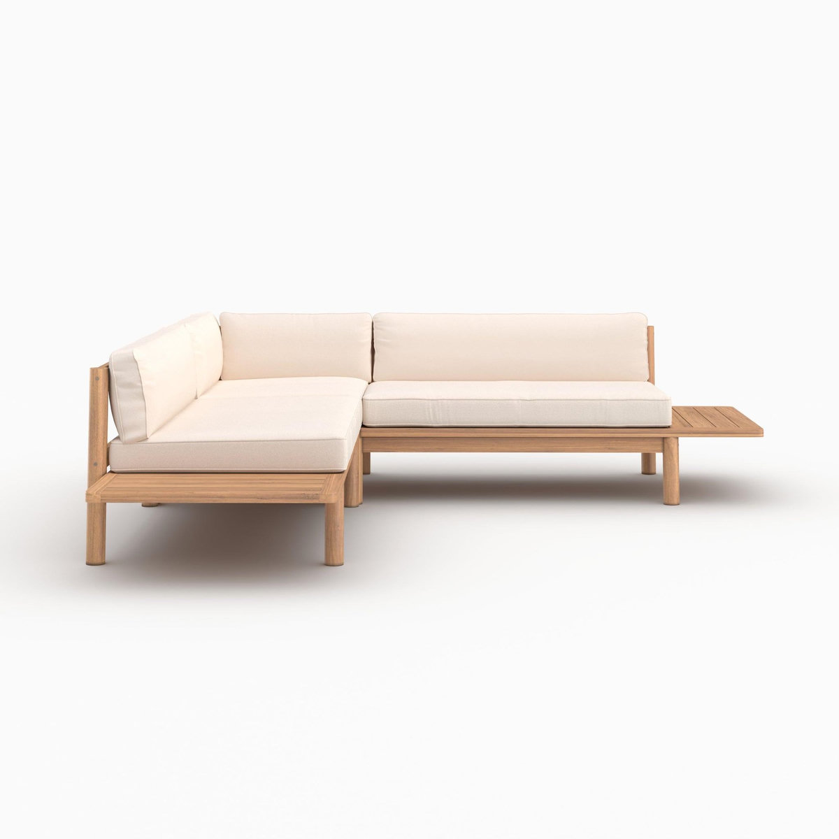 Rendez vous déco Canapé d'angle de jardin en teck massif et coussins blancs 4 places-Nadila