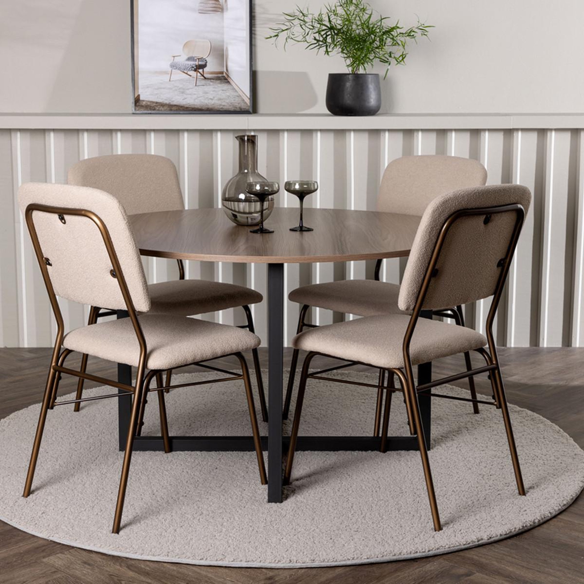 Voir la diapositive 3 : Paris Prix Ensemble table à manger & 4 chaises  durango & rosie  120cm noyer & beige