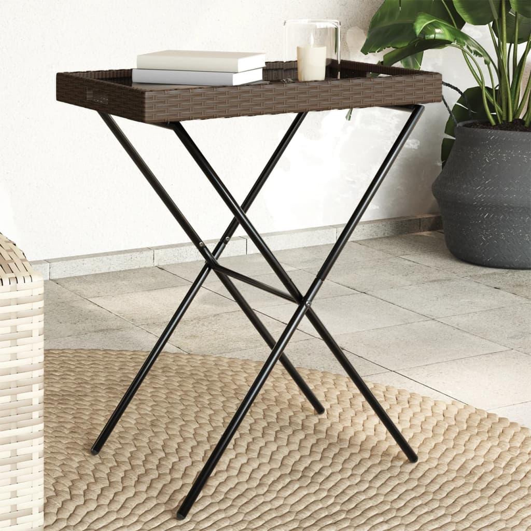 VIDAXL Table a plateau pliable marron 65x40x75 cm resine tressee