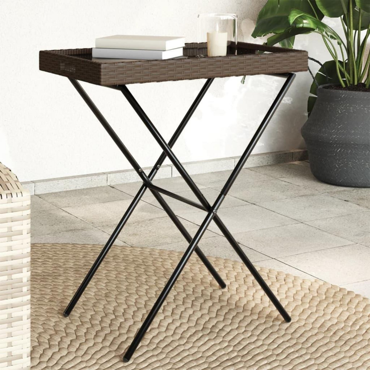 VIDAXL Table a plateau pliable marron 65x40x75 cm resine tressee