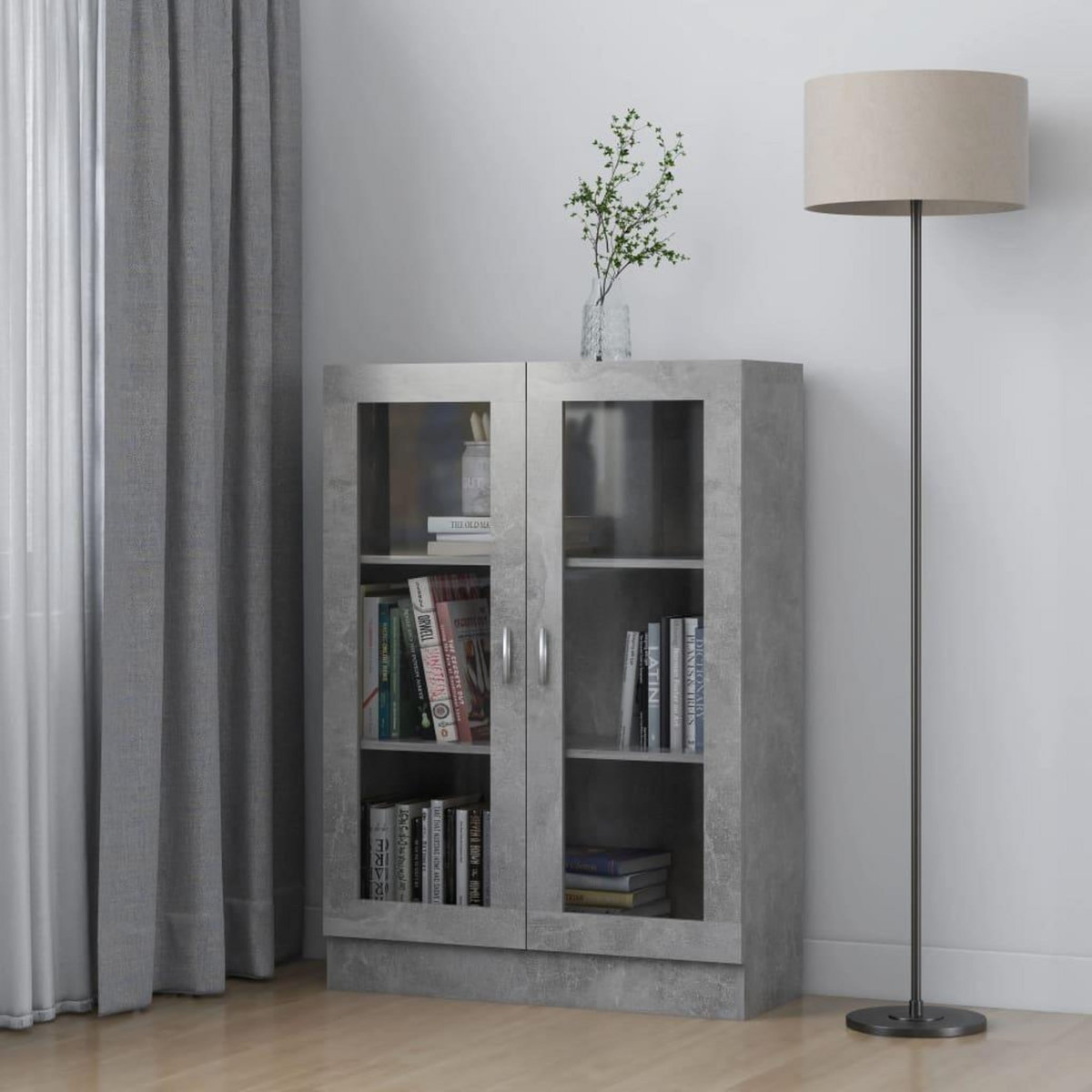 VIDAXL Armoire a vitrine Gris beton 82,5x30,5x115 cm Bois d'ingenierie