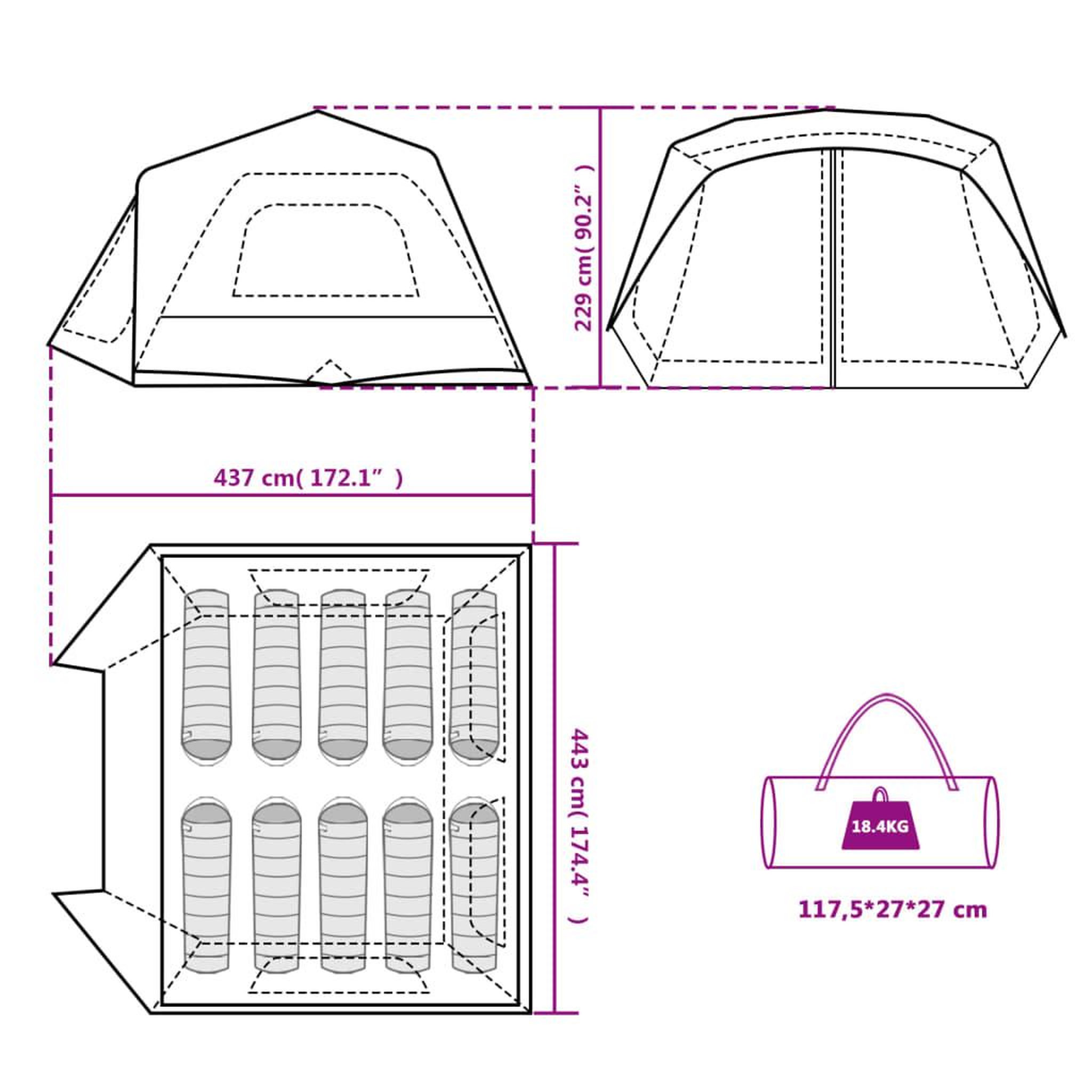 Voir la diapositive 6 : VIDAXL Tente familiale avec LED 10 personnes liberation rapide