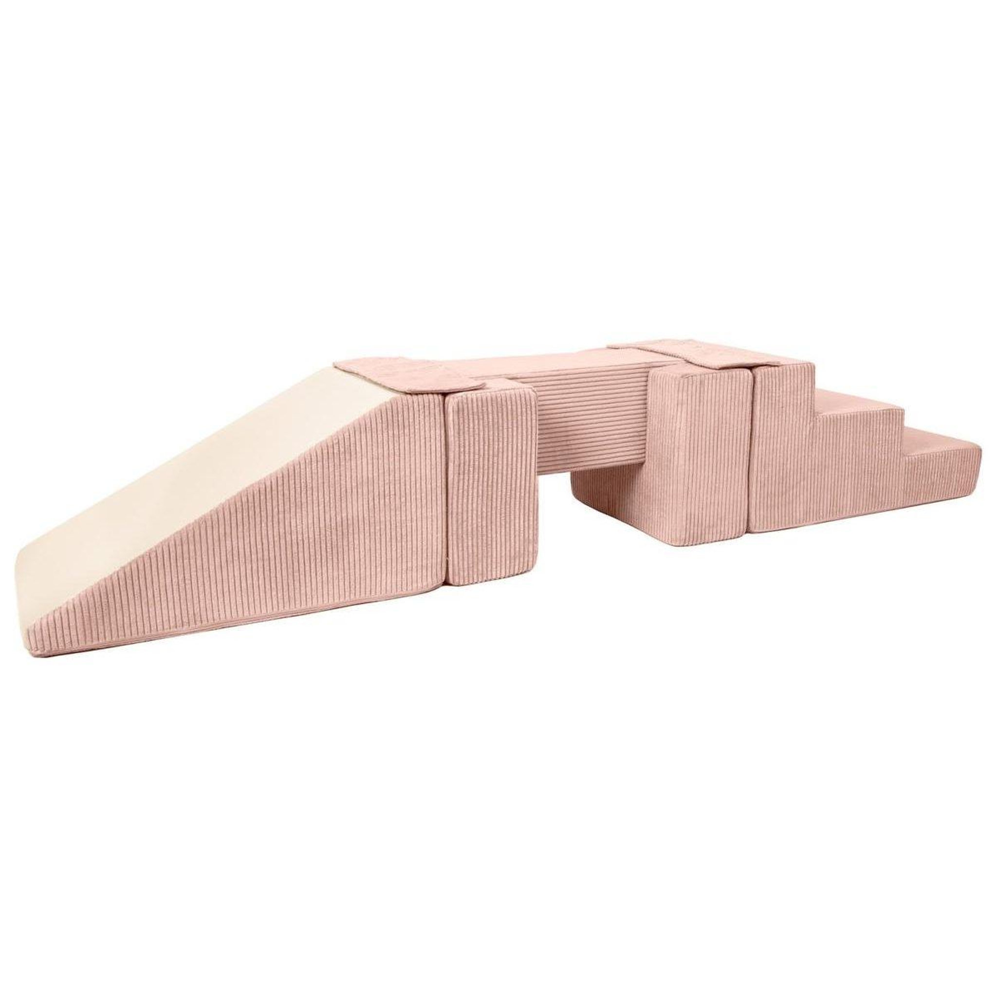 VELINDA Ensemble passerelle + toboggan (5 grands blocs de mousse) — rose (velours côtelé)