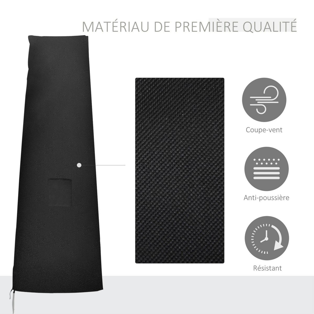OUTSUNNY Housse de protection parasol Oxford 300D imperméable anti-UV zippée noir