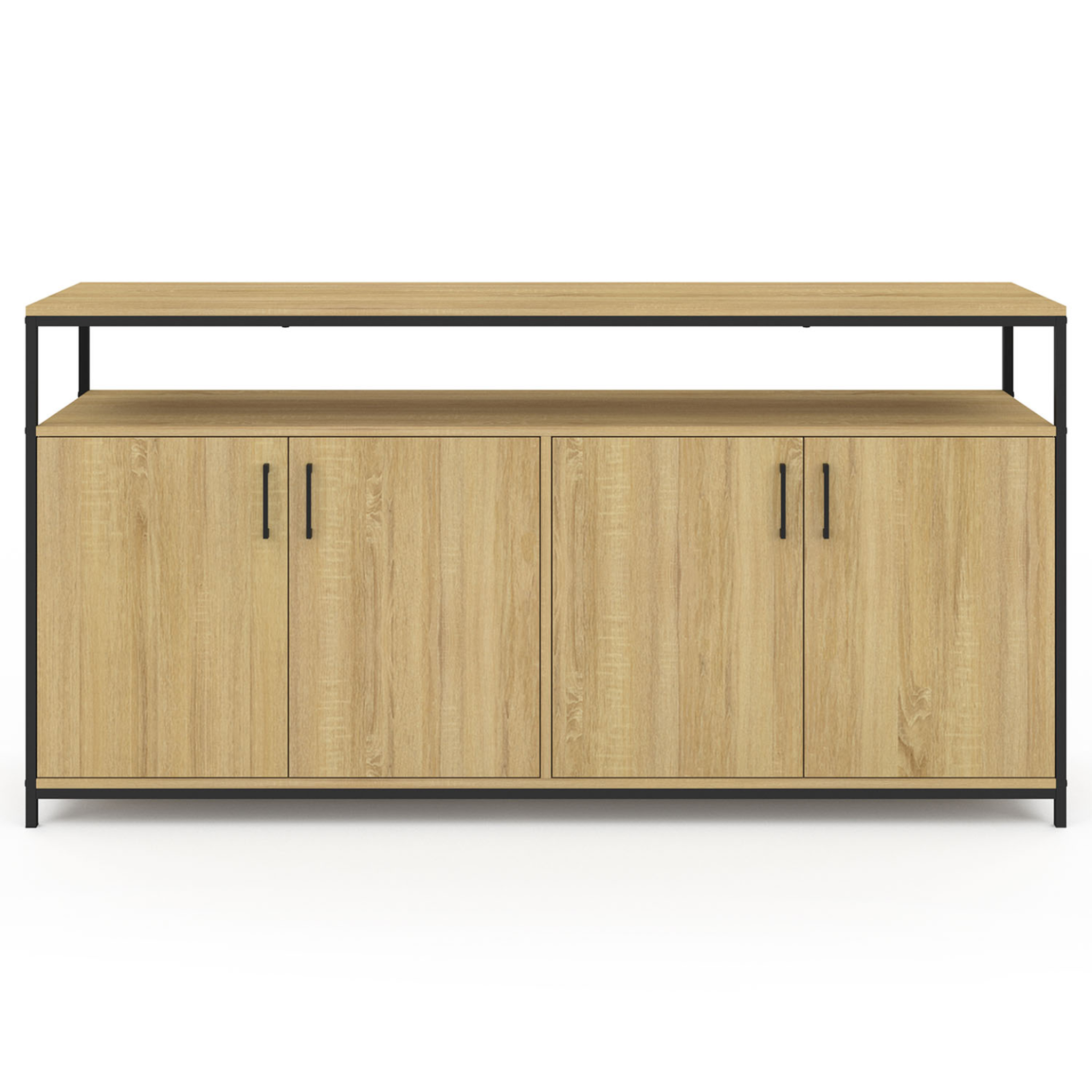 Voir la diapositive 3 : ID MARKET Buffet 160 cm detroit 4 portes bois et noir design industriel
