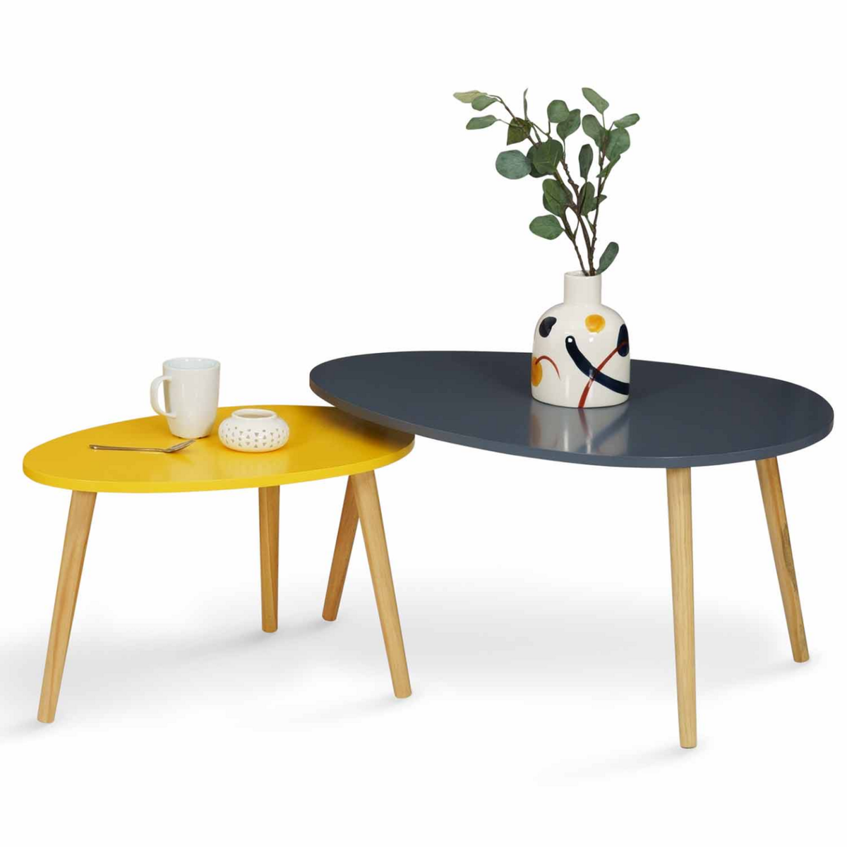 ID MARKET Lot de 2 tables basses gigognes GAIA laquées gris jaune scandinave