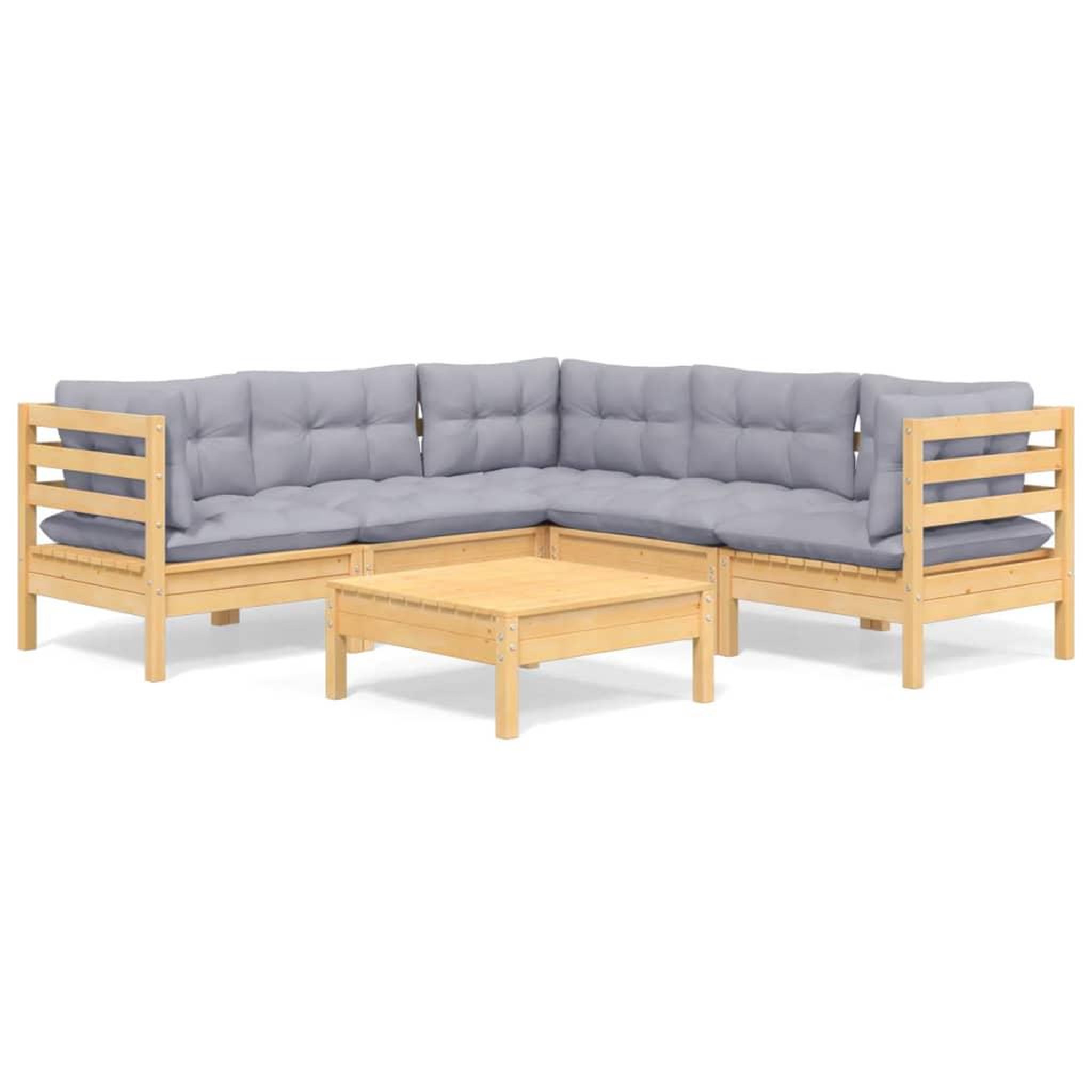 Voir la diapositive 2 : VIDAXL Salon de jardin 6 pcs avec coussins gris Bois de pin massif