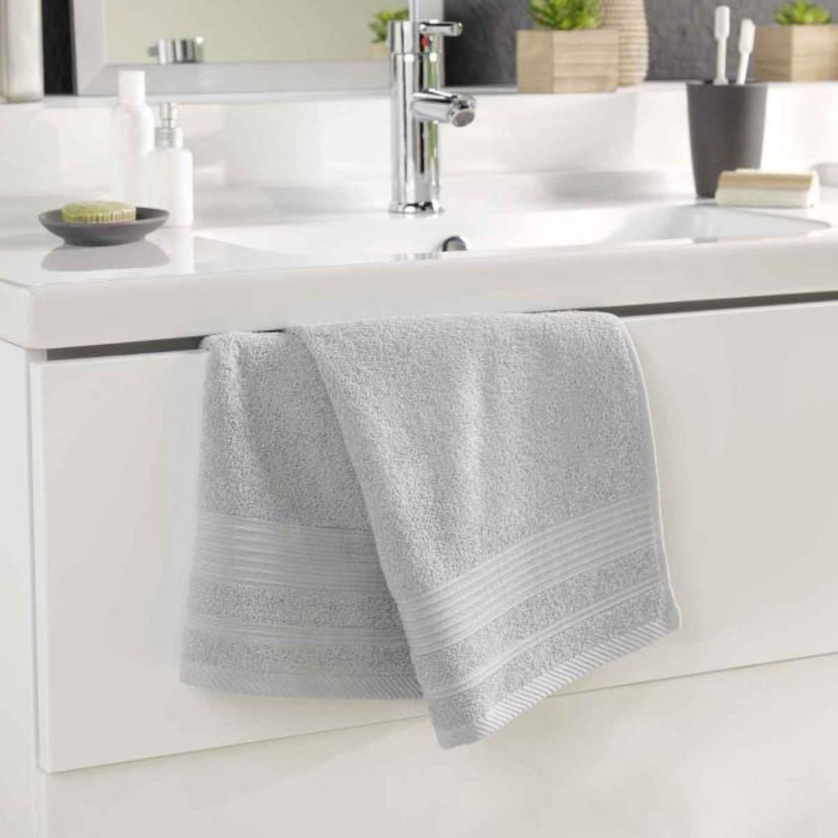 Paris Prix Serviette de Toilette  Tendresse  50x90cm Gris Perle