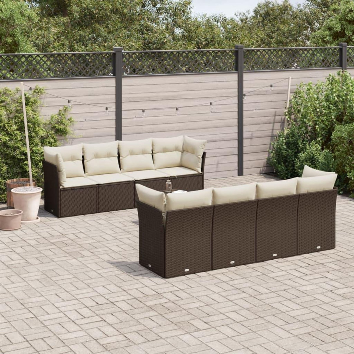 VIDAXL Salon de jardin avec coussins 9 pcs marron resine tressee